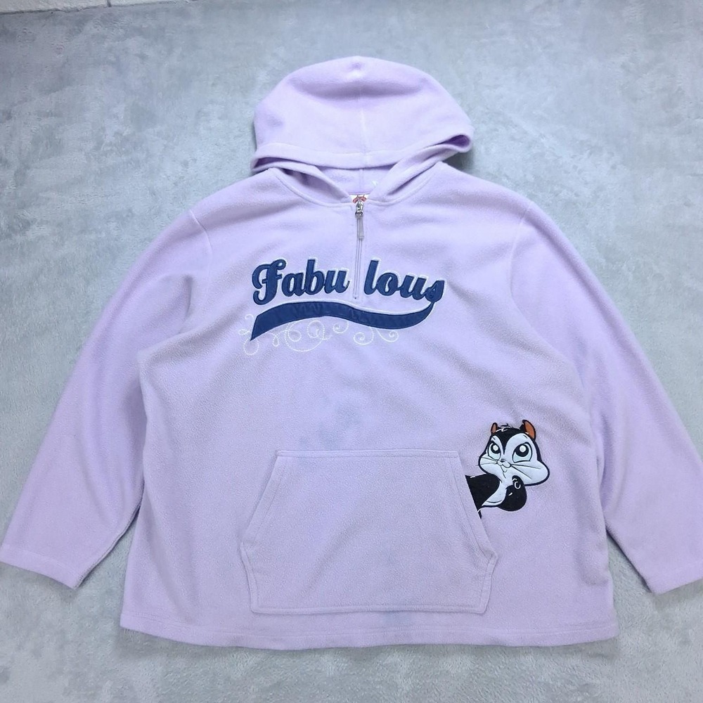 Looney Tunes Womens 2X Purple Fleece Hoodie Short Sleeve Zip Y2K Kidcore